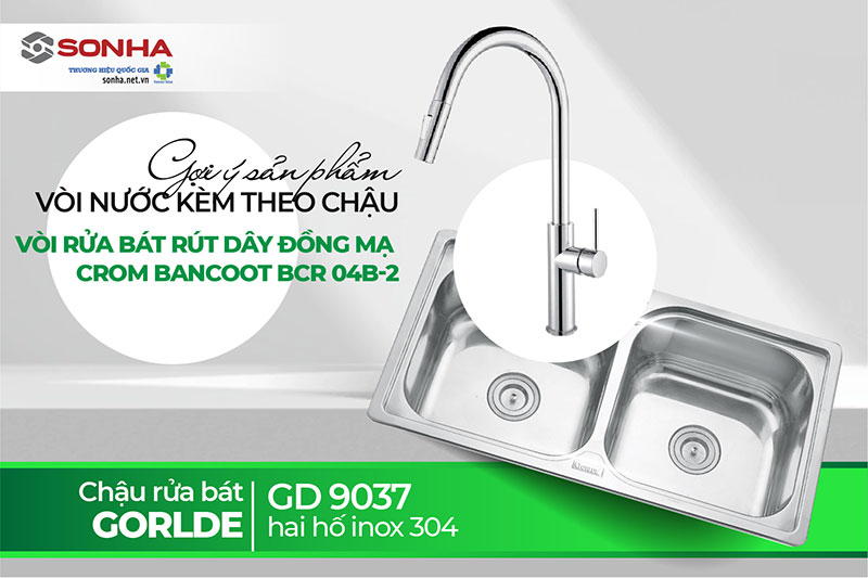 Combo chậu Gorlde GD 9037 và vòi Bancoot BCR 04B-2