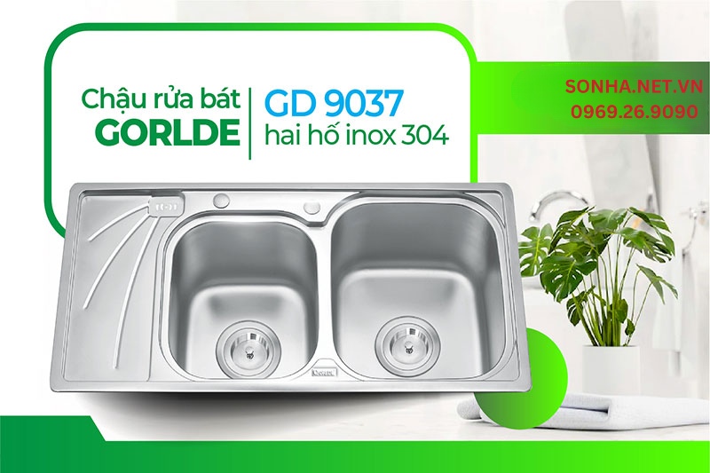 Chậu 2 hố Gorlde GD 9037 đơn giản, hiện đại, bền đẹp