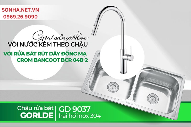 Chậu Gorlde GD 9037 và vòi Bancoot BCR 04B-2 tối ưu tiện ích căn bếp