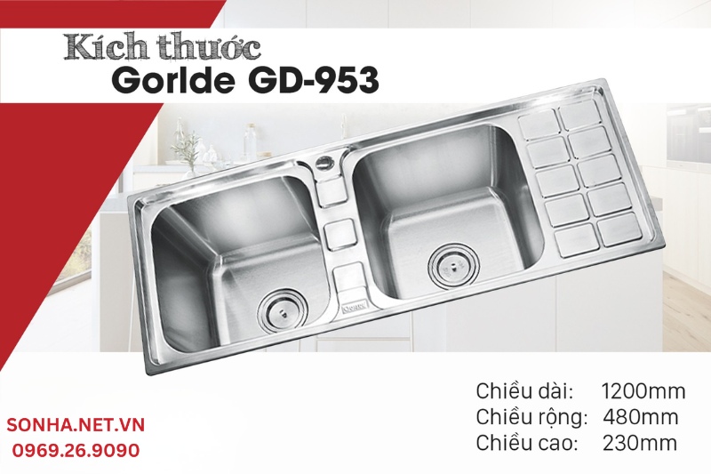 K&iacute;ch thước chậu rửa b&aacute;t Gorlde GD-953
