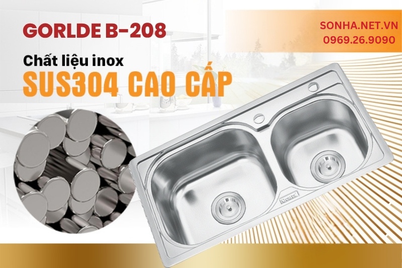 Chậu rửa b&aacute;t Gorlde B-208 được sản xuất từ chất liệu inox SUS 304