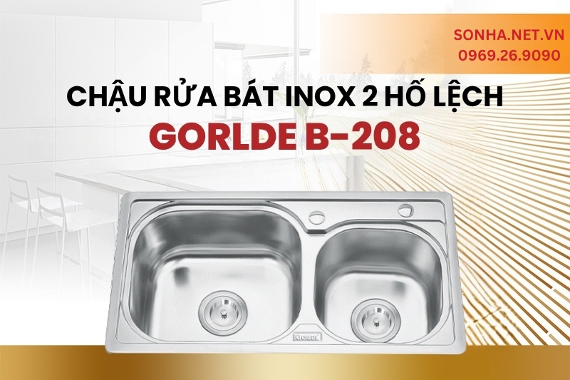 Si&ecirc;u phẩm bồn rửa ch&eacute;n inox 2 hố lệch Gorlde B-208 được sử dụng phổ biến hiện nay