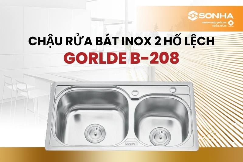 Siêu phẩm bồn rửa chén inox 2 hố lệch Gorlde B-208 được sử dụng phổ biến hiện nay