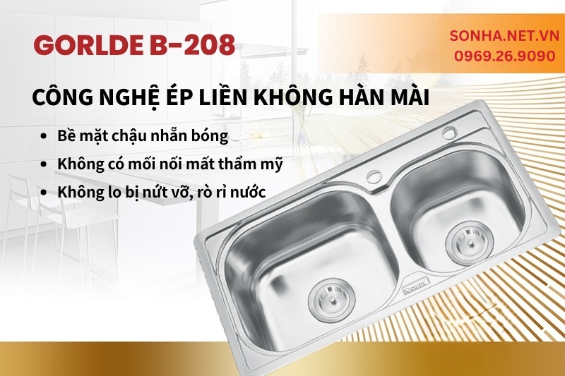 Chậu Gorlde B-208 được sản xuất theo c&ocirc;ng nghệ &eacute;p liền kh&ocirc;ng h&agrave;n m&agrave;i