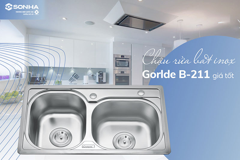 Bồn rửa chén inox 304 2 ngăn Gorlde B-211