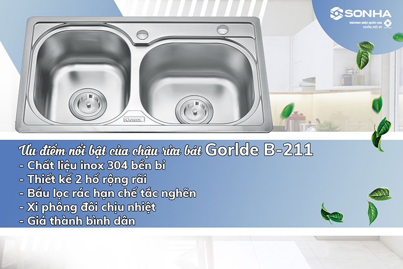 Ưu điểm chậu rửa bát 2 hố Gorlde B-211