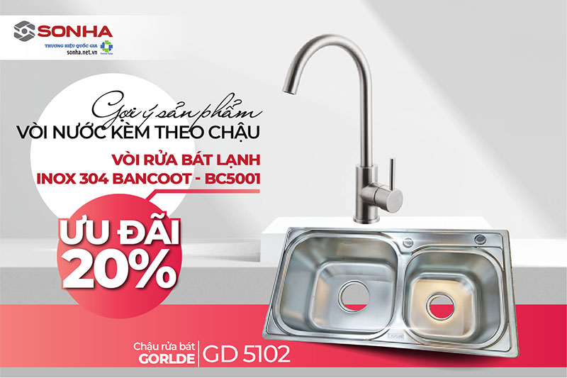 Chậu Gorlde GD 5102 và vòi Bancoot BC 5001