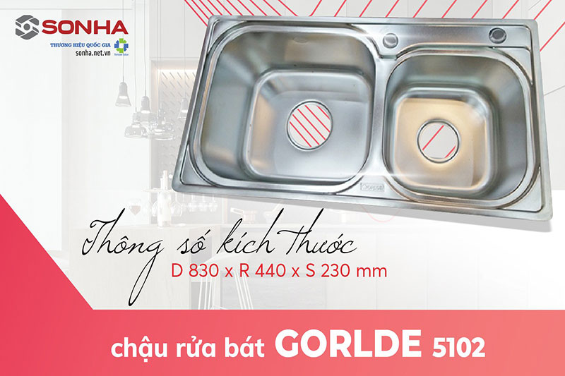 Kích thước chậu rửa bát Gorlde GD 5102