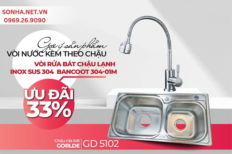 Chậu Gorlde GD 5102 phù hợp lắp đặt vòi Bancoot 304-01M