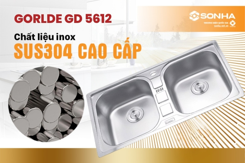 Bồn rửa chén bát Gorlde GD-5612 được sản xuất từ chất liệu inox SUS 304