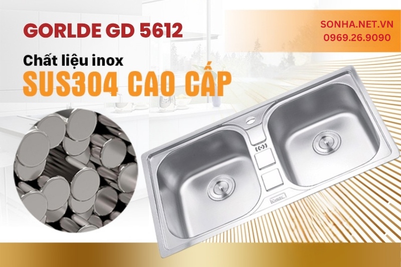 Bồn rửa ch&eacute;n b&aacute;t Gorlde GD-5612 được sản xuất từ chất liệu inox SUS 304