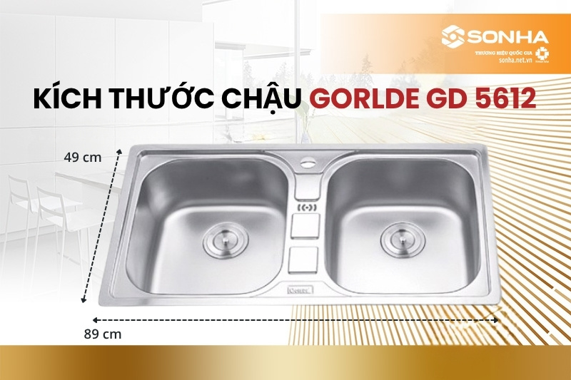 Kích thước bồn rửa bát 2 hố cân Gorlde GD-5612