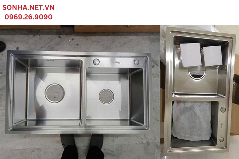 H&igrave;nh ảnh thực tế chậu inox Bancoot 209R