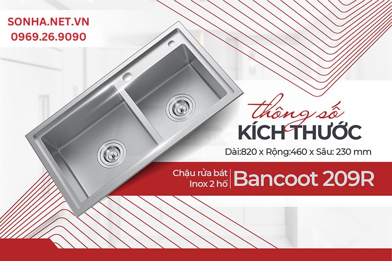 Th&ocirc;ng số k&iacute;ch thước bồn rửa ch&eacute;n inox Bancoot 209R