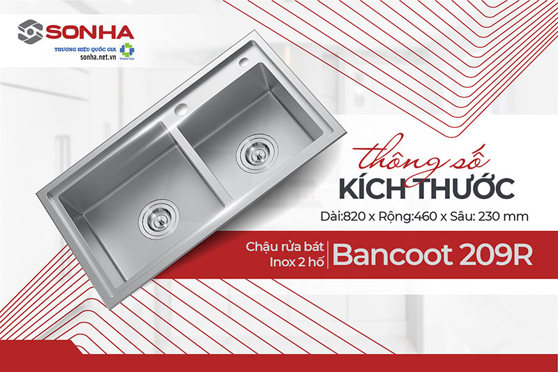 Kích thước bồn rửa chén inox Bancoot 209R