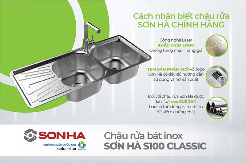 Cách nhận biết chậu rửa bát Sơn Hà S100 Classic