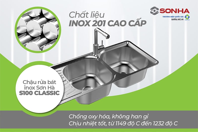 Bồn rửa chén inox cao cấp Sơn Hà S100 Classic