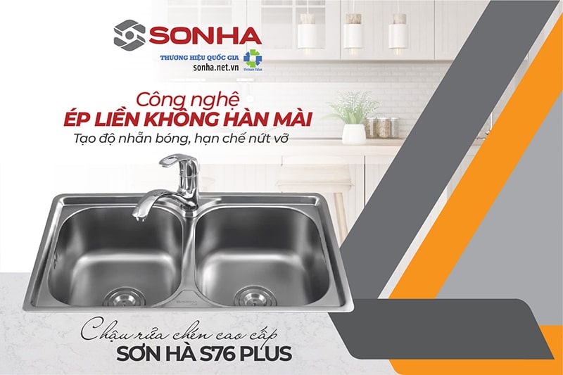 Chậu rửa bát inox S76S dùng công nghệ ép liền không hàn mài