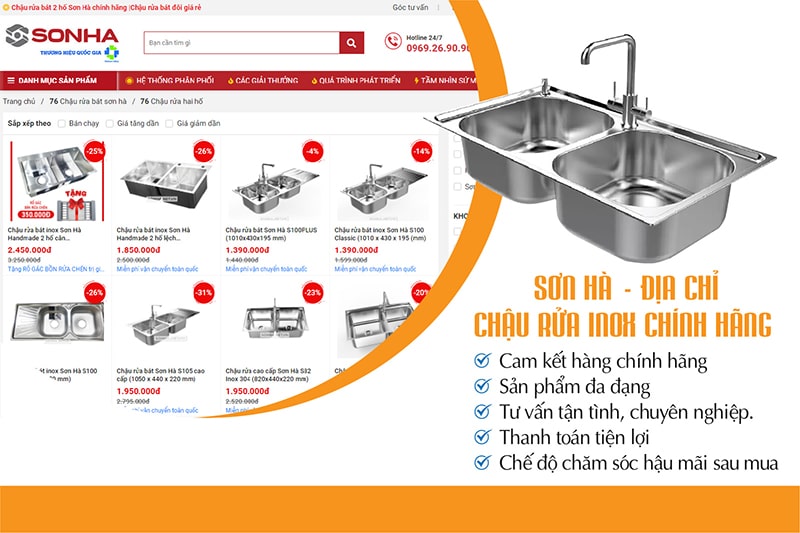 Sơn Hà địa điểm mua chậu rửa bát Sơn Hà S76S uy tín