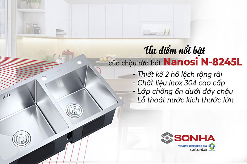 Ưu điểm bồn rửa chén inox 304 2 ngăn Nanosi N-8245L