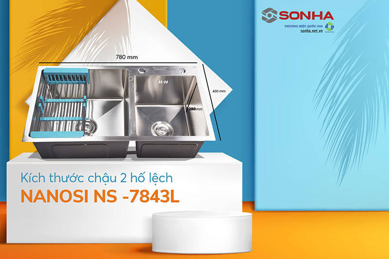 Kích thước bồn rửa chén inox Nanosi Ns-7843L