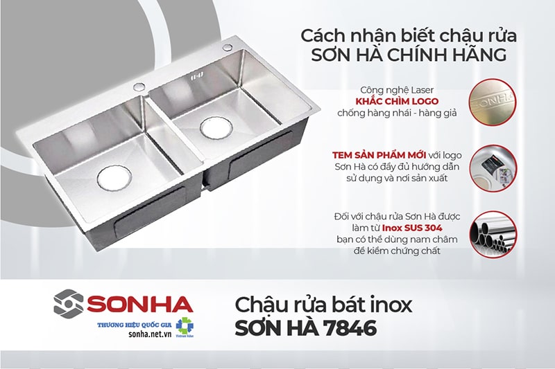 Cách nhận biết chậu rửa bát Sơn Hà 7846 chính hãng