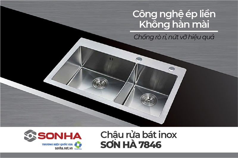 Chậu rửa Sơn Hà 7846 sử dụng công nghệ ép liền không hàn mài