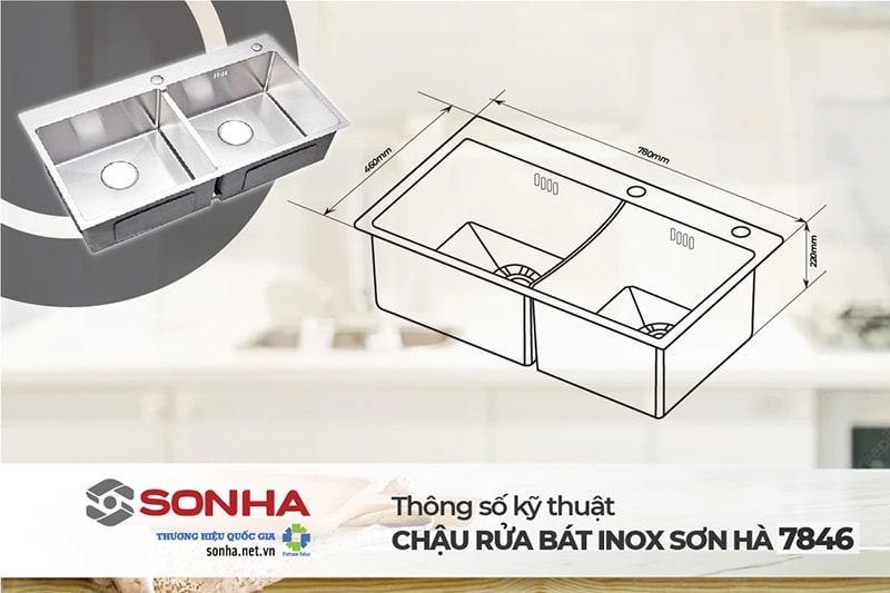 Kích thước chậu rửa chén inox Sơn Hà 7846