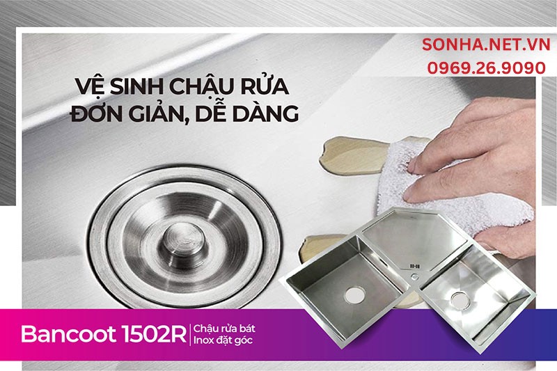 Chậu rửa bát inox 304 Bancoot 1502R dễ vệ sinh