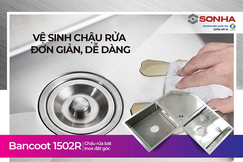 Bồn rửa chén inox Bancoot 1502R dễ vệ sinh