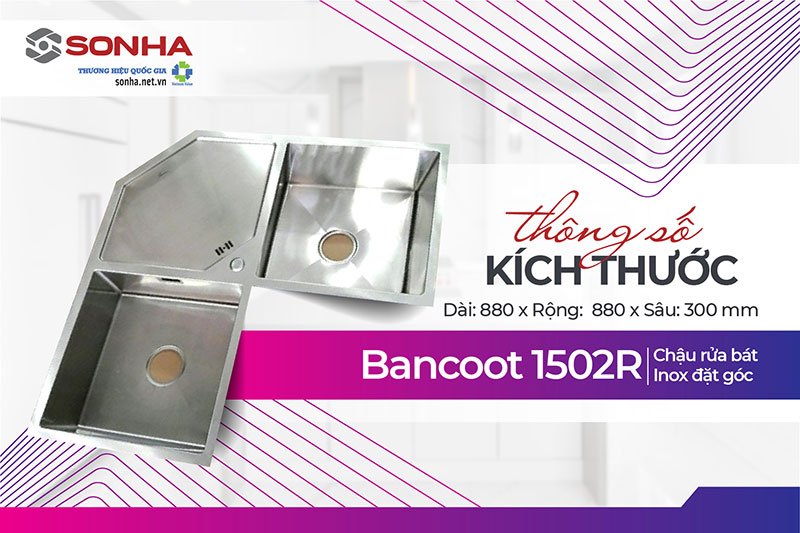 Thông số kích thước bồn rửa inox Bancoot 1502R