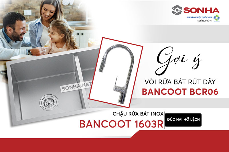 Chậu rửa bát 2 hố Bancoot 1603R và vòi Bancoot 1603R