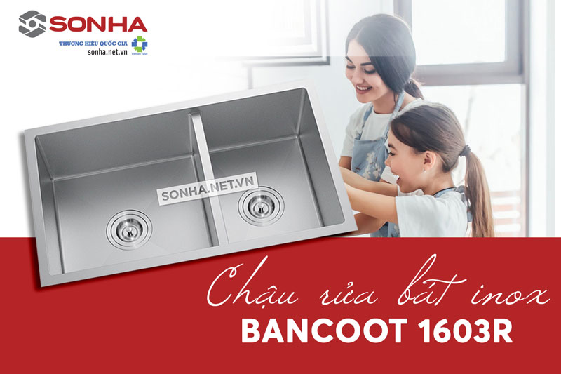 Chậu rửa bát đúc 2 hố Bancoot 1603R