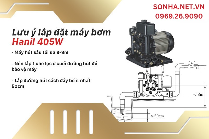 Lưu ý khi lắp đặt và tính ứng dụng của máy bơm nước Hanil PH-405W