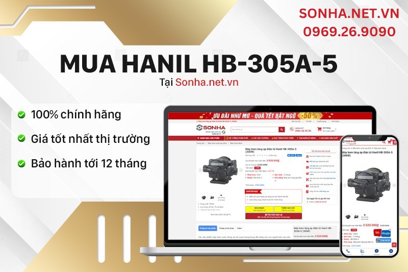 Mua m&aacute;y bơm ch&iacute;nh h&atilde;ng tại Hanil HB-305A