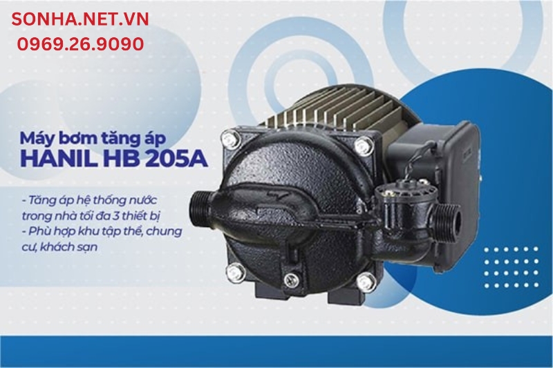 Máy bơm Hanil HB 205A là model nhỏ nhất trong dòng tăng áp điện tử của Hanil