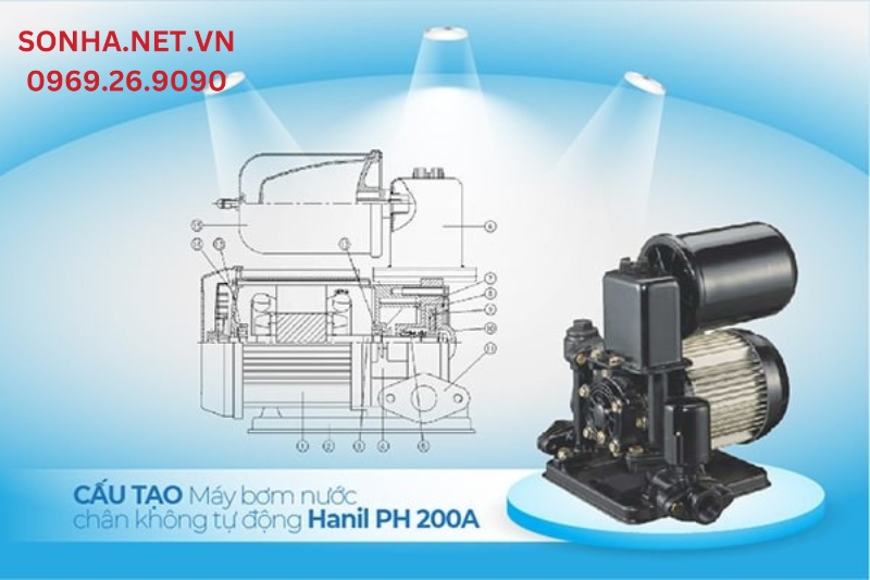 Máy bơm tăng áp Hanil PH 200A cấu tạo từ vật liệu cao cấp nên hoạt động mạnh mẽ, bền bỉ thời gian