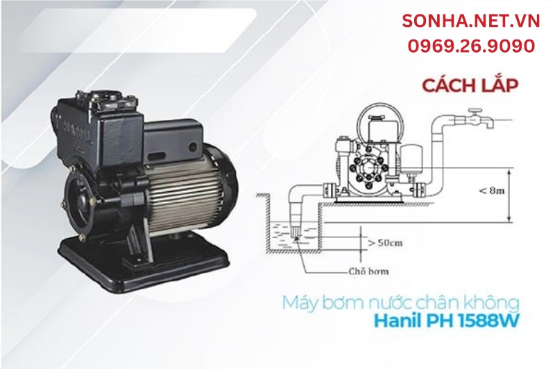 Máy bơm nước chân không 1500W Hanil hút sâu tối đa 8m