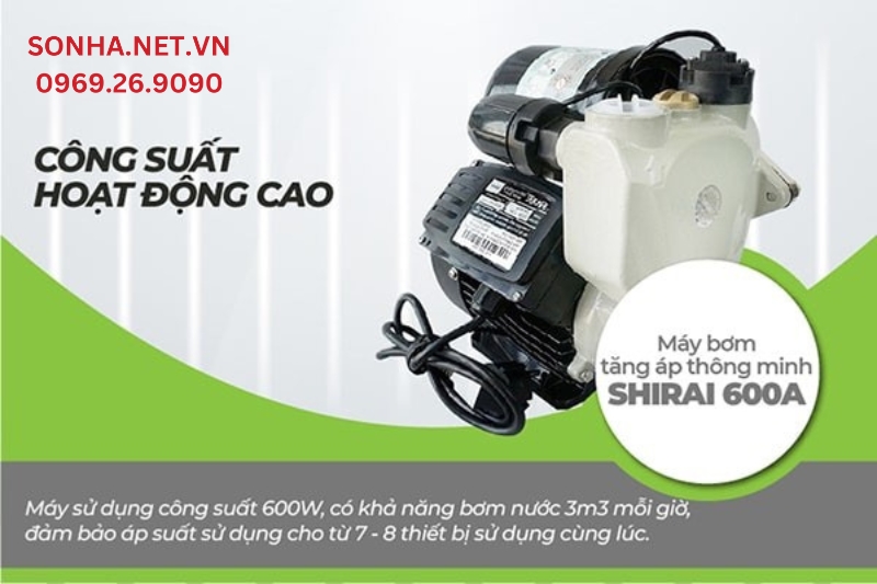 Máy bơm nước JLm Shirai 600A được ưa chuộng nhờ công suất hoạt động cao
