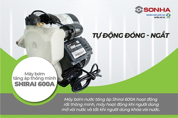 Máy bơm nước 600W JLm Shirai 600A tự động đóng ngắt