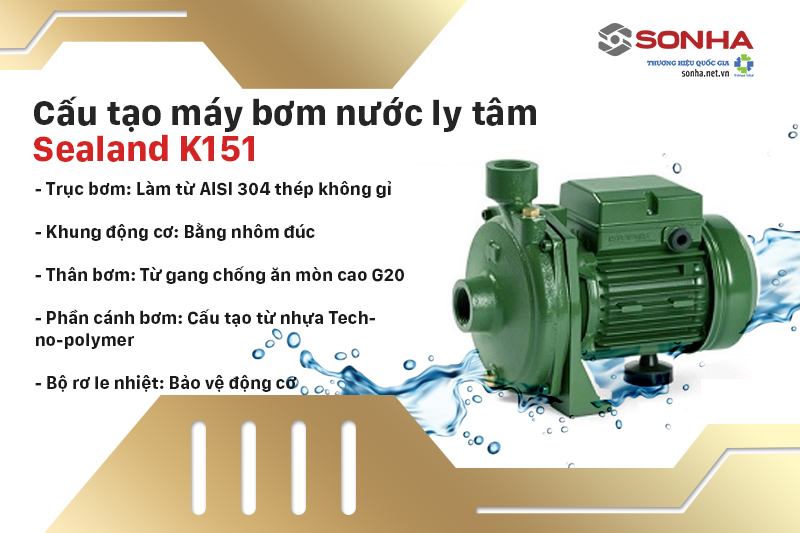 Cấu tạo máy bơm nước Sealand K151 (1100W)