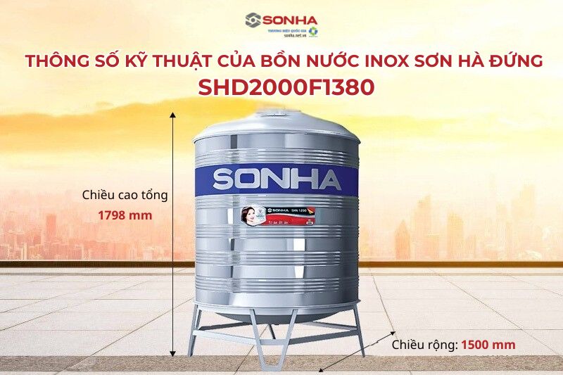 Kích thước bồn nước inox Sơn Hà 2000L F1380