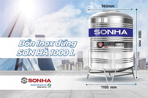 Kích thước bồn inox Sơn Hà 1000L đứng