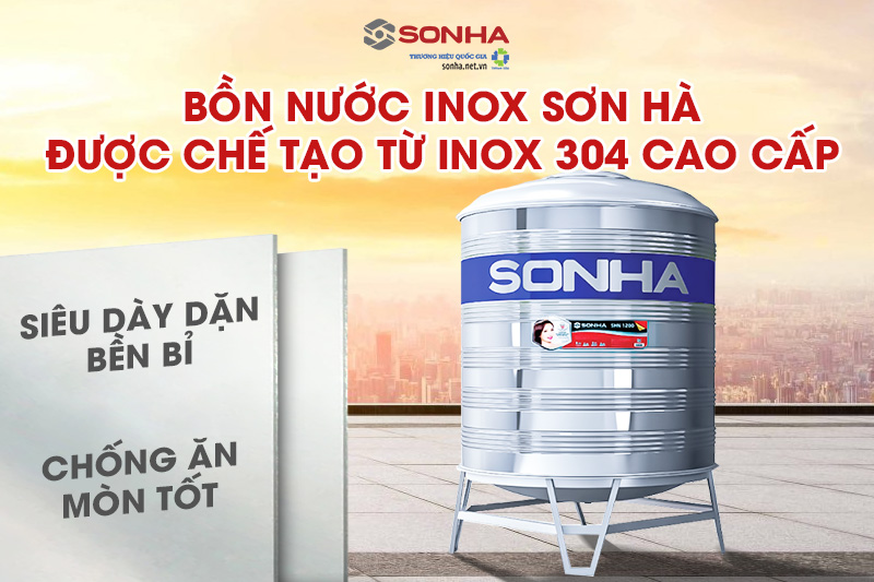 Bồn inox Sơn H&agrave; đứng 2500L được l&agrave;m từ inox 304 cao cấp