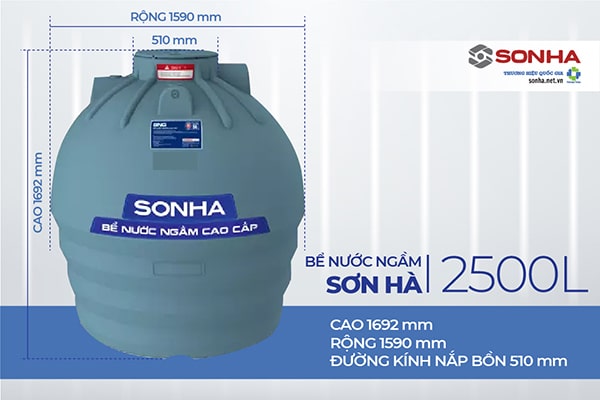 Kích thước bể nước ngầm Sơn Hà 2500L