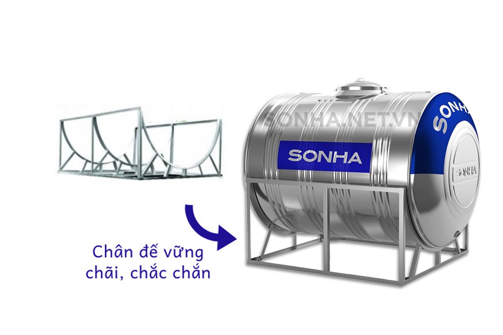 Chân đế bồn nước Inox Sơn Hà 4000L ngang