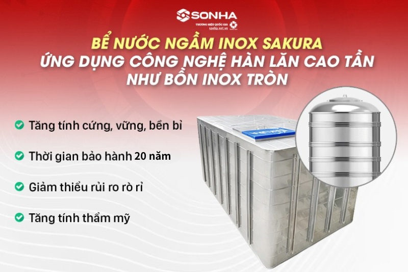 Bể ngầm inox Sakura 1000L ứng dụng công nghệ như bồn inox tròn