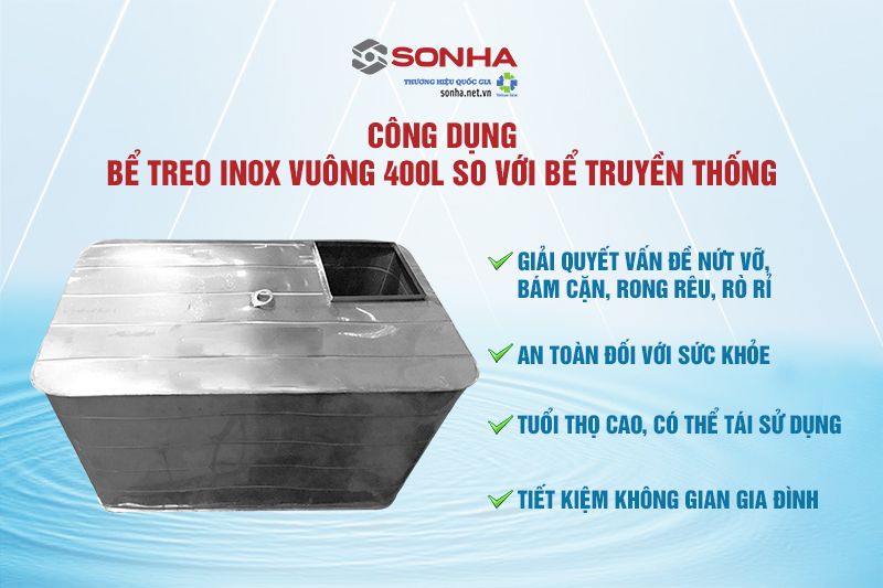 Công dụng vượt trội của bể treo inox 400L