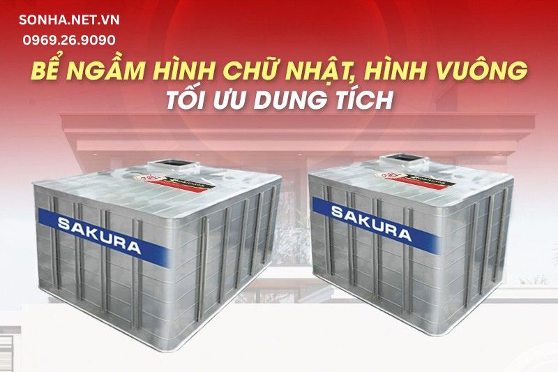 Bể ngầm inox Sakura 2000L có thiết kế hình khối vuông - chữ nhật tối ưu dung tích