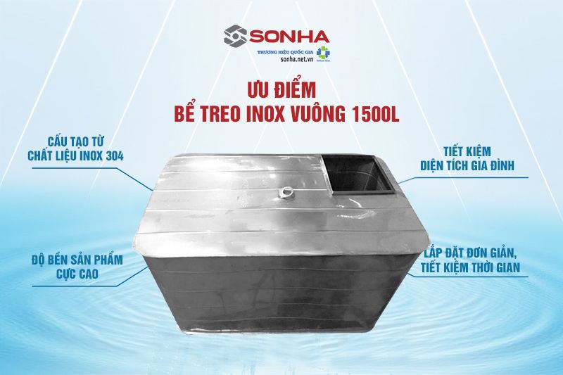 Ưu điểm nổi bật của bể treo inox vuông 1500L